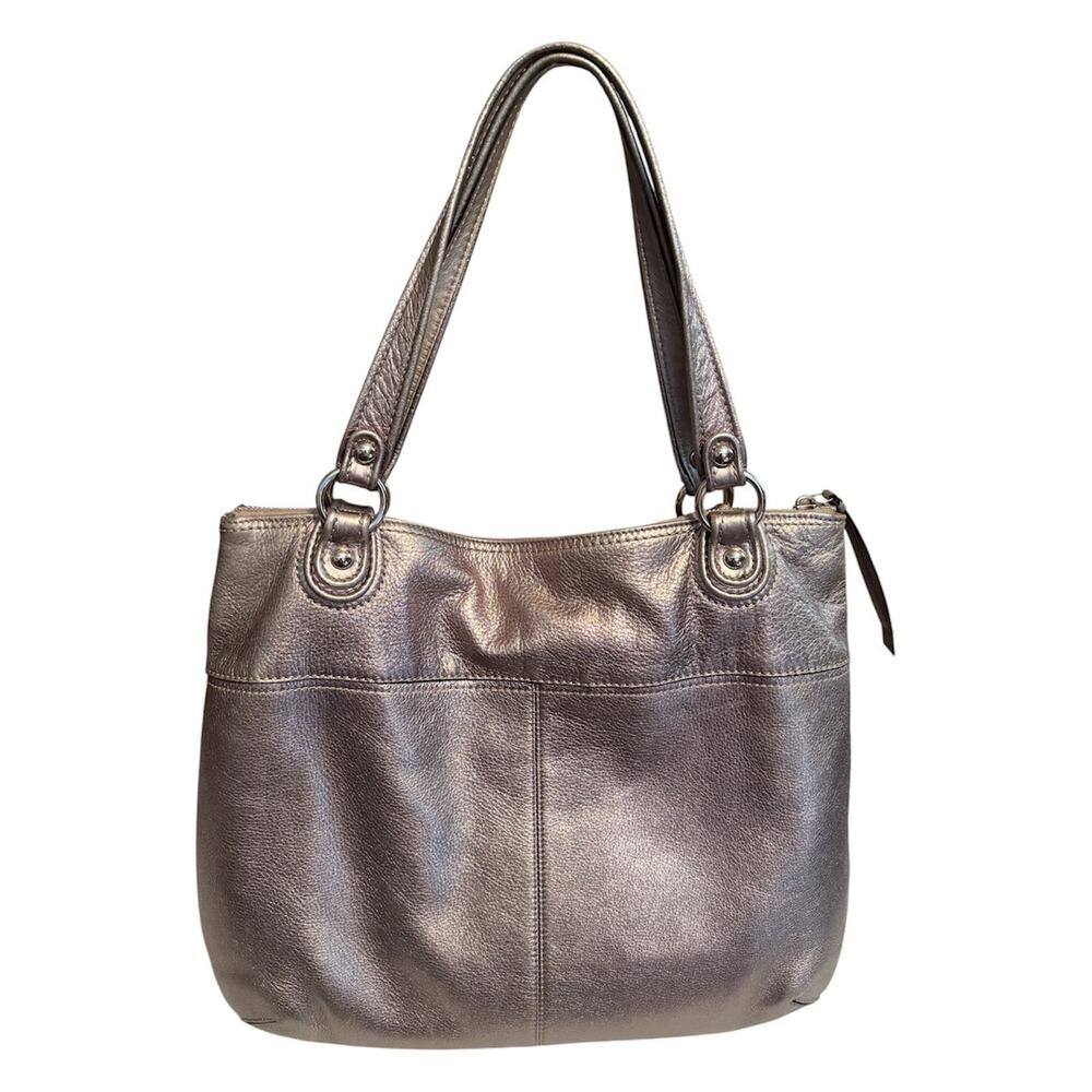 Coach metallic silver pebble leather shoulder tote,